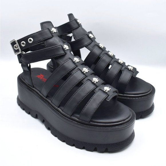 Demonia Shoes - Gladiator Skull Stud Sandal Demonia with case